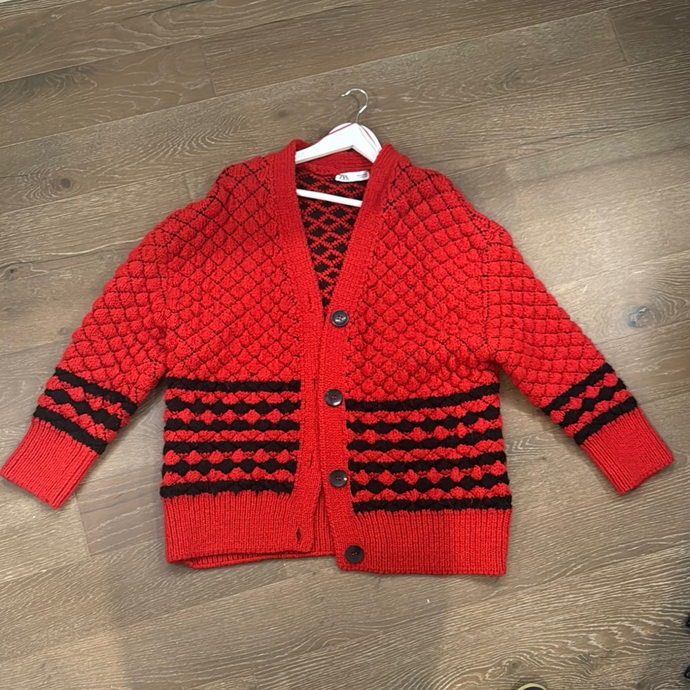 Red and Black Kids Cardigan Sweater